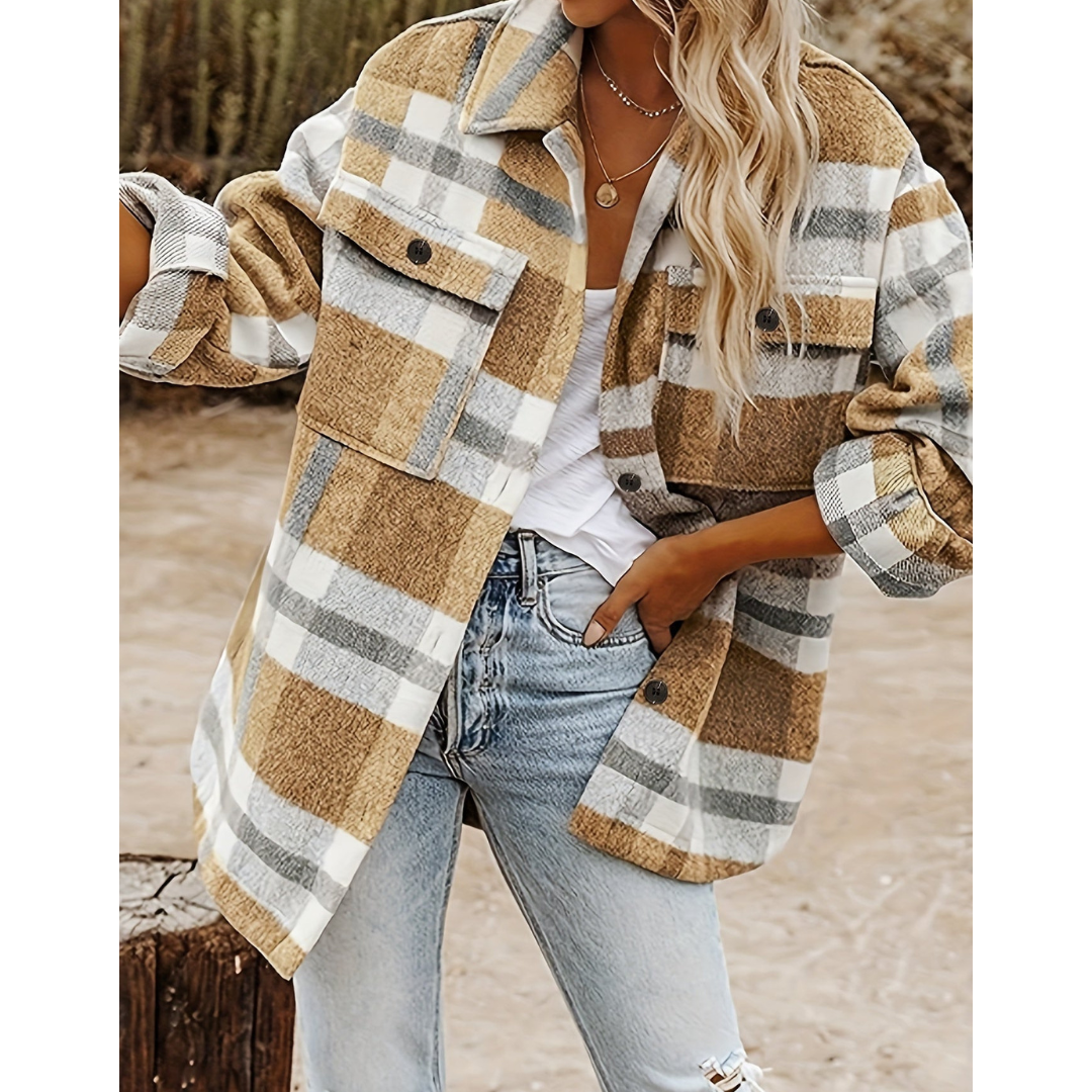 ModeGeist | Warme Knopf Daunen Kariert Hemd Jacke - Winter