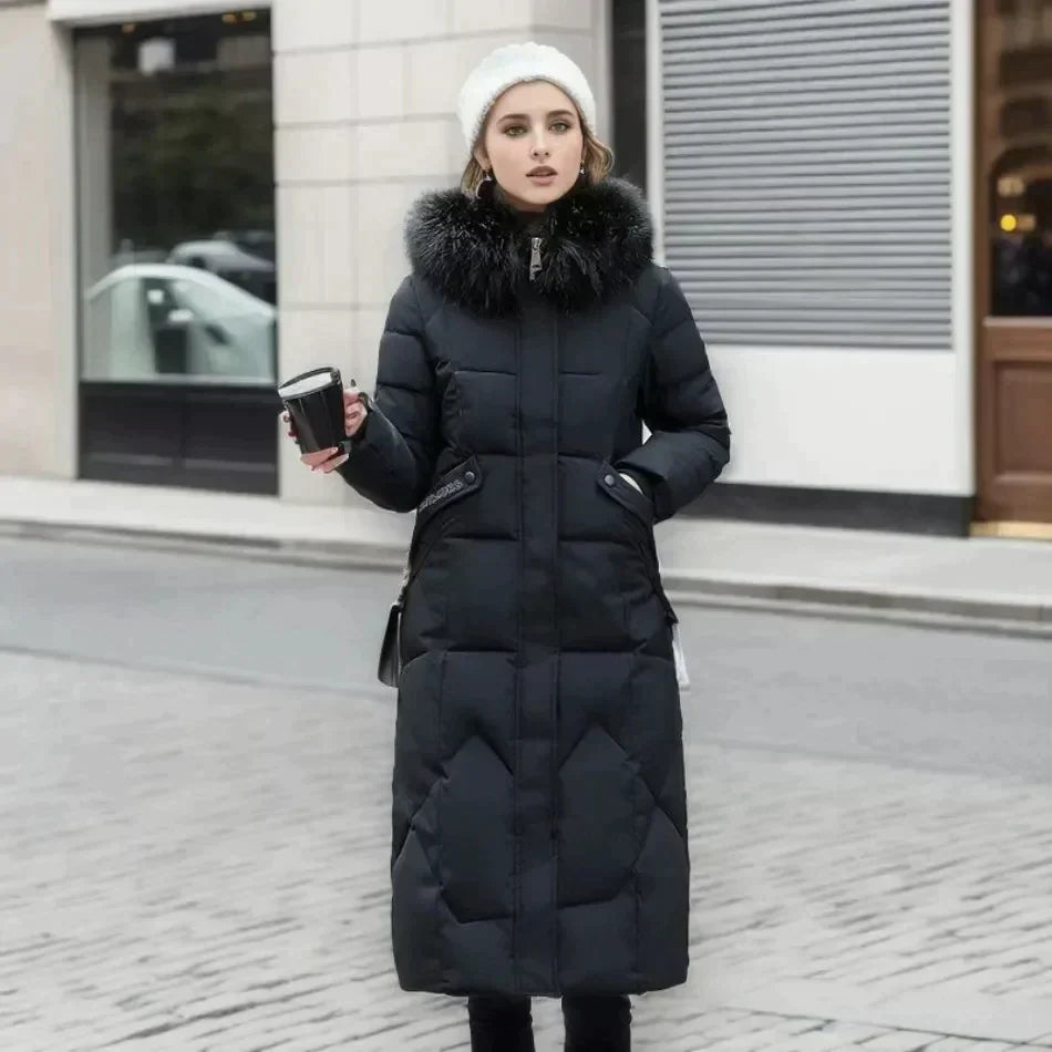 ModeGeist | lange Damenjacke - Winterjacke mit Kunstpelzkragen