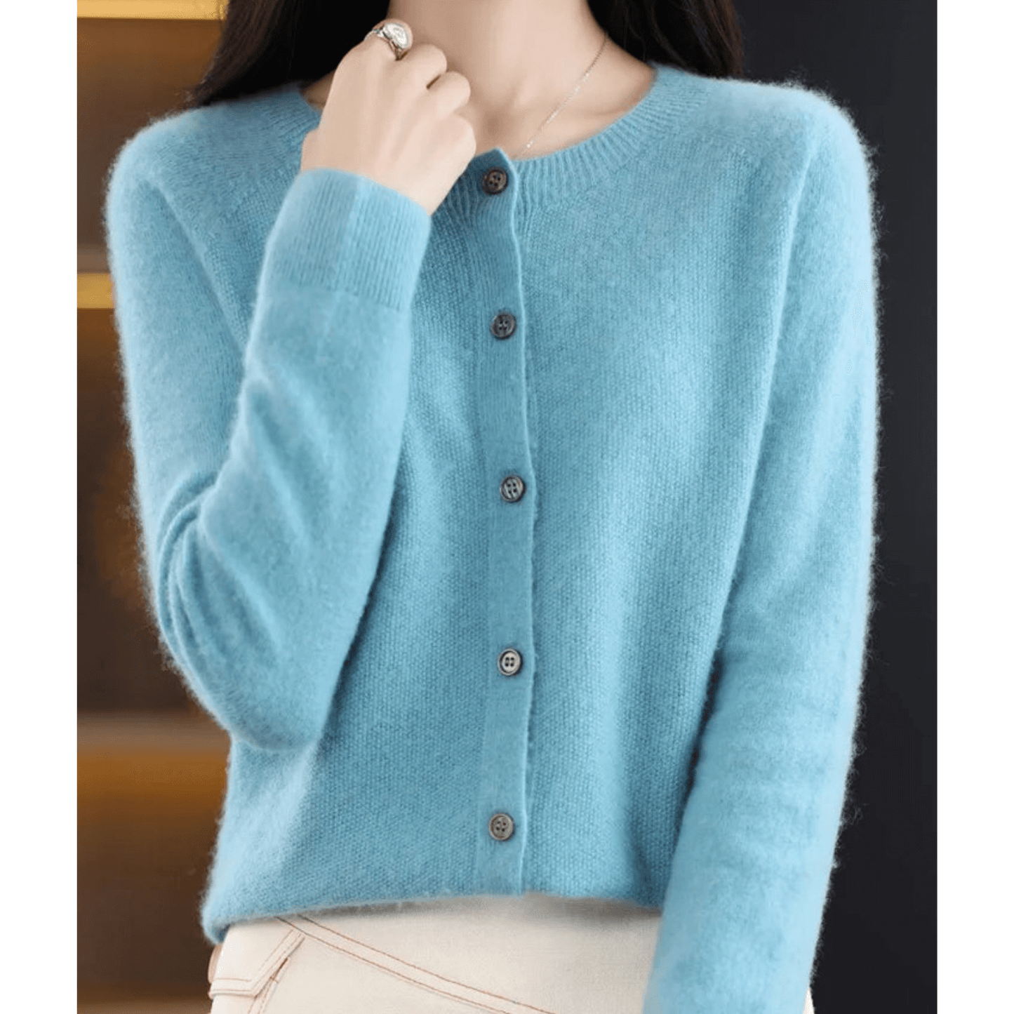 ModeGeist | Damen Feinstrickjacke Mit Rundhalsausschnitt
