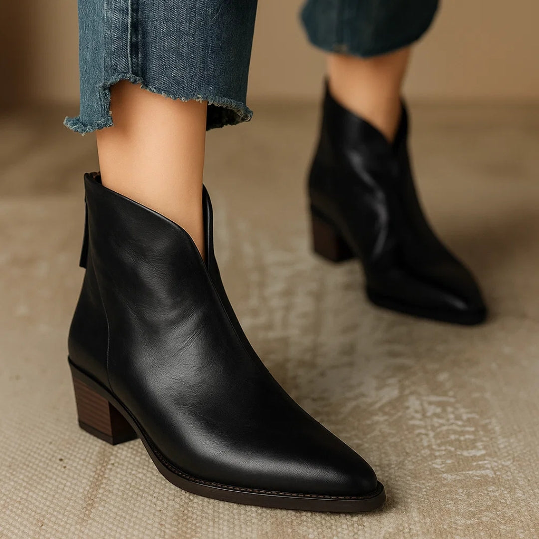 MODEGEIST Damen Ankle Boots Schwarz Kunstleder Robuste Sohle