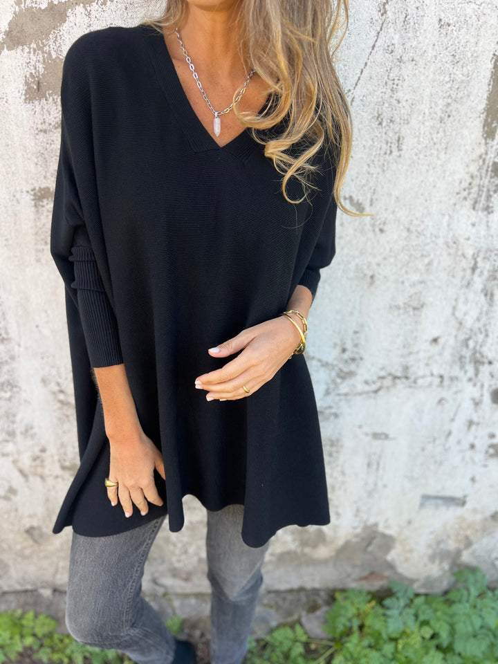 ModeGeist | Pullover - Damen Herbst Oversized Gestrickter V-Ausschnitt Pullover