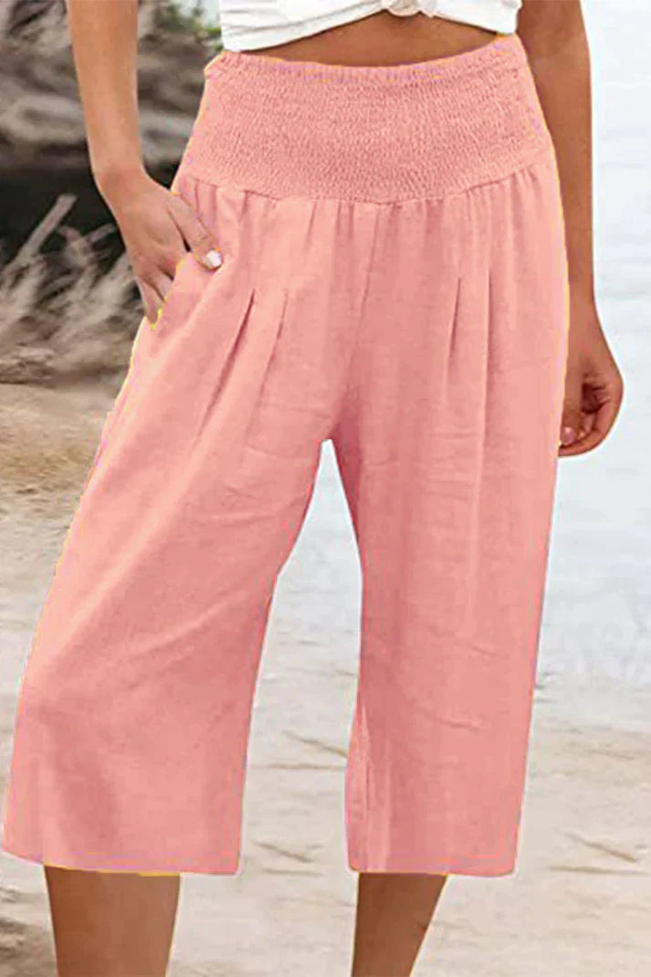 Amelyn – Weite, unifarbene Hose mit hoher Taille, mittellang
