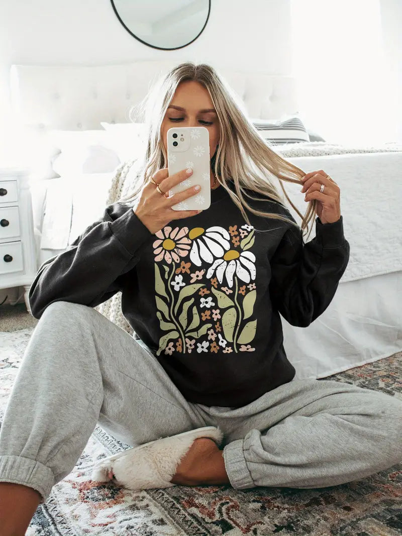 Fudus Damen Sweatshirt mit Blumenmuster