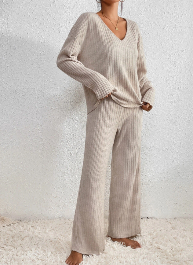 MODEGEIST Damen Strick Zweiteiler Set Entspannt Beige Loungewear