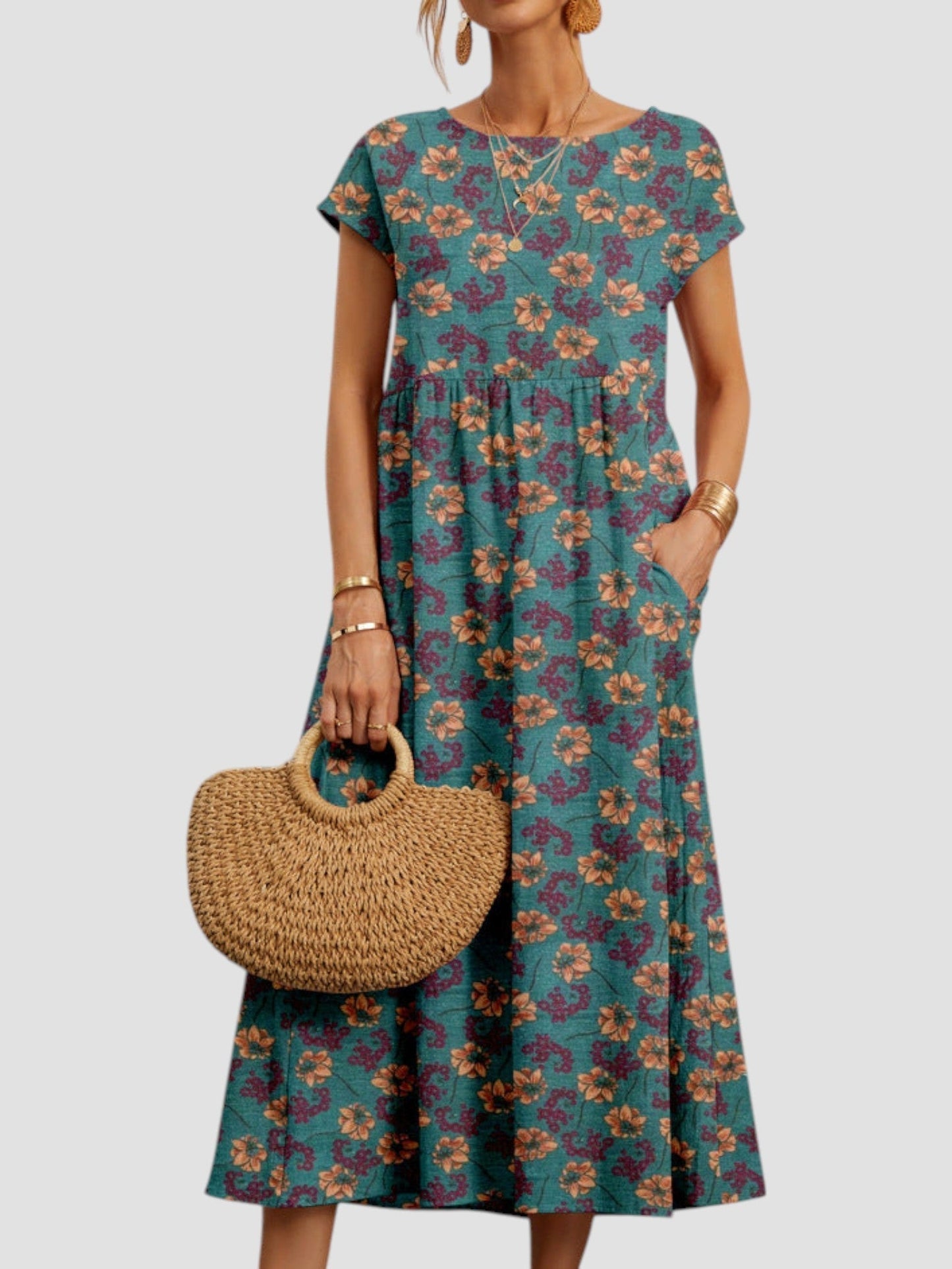 MODEGEIST Damen Vintage Maxi-Kleid ärmellos fließend Blumenmuster Sommer