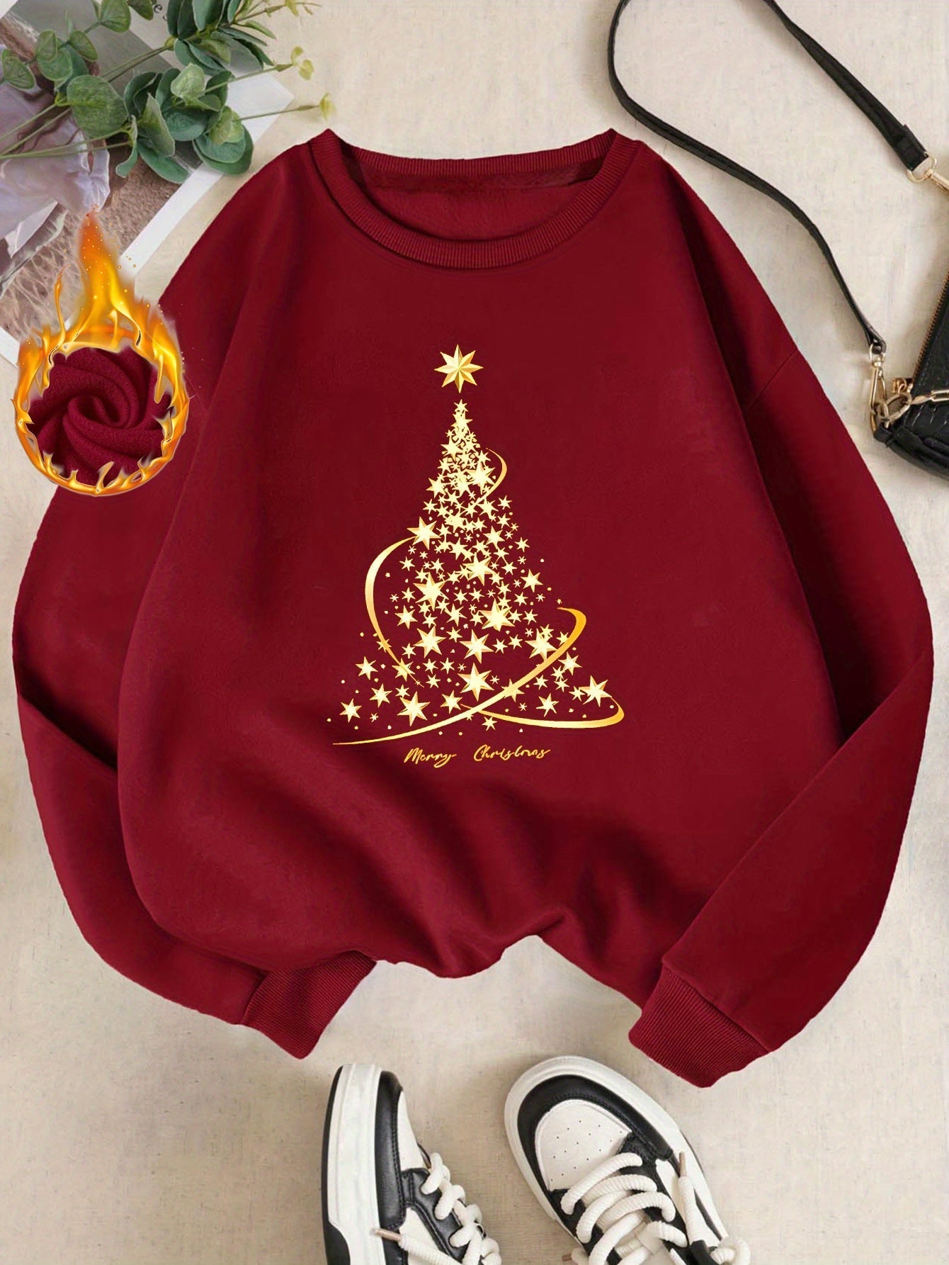 ModeGeist | Jul Sweatshirt mit Print Baumwolle Goldener Weihnachtsbaum Design