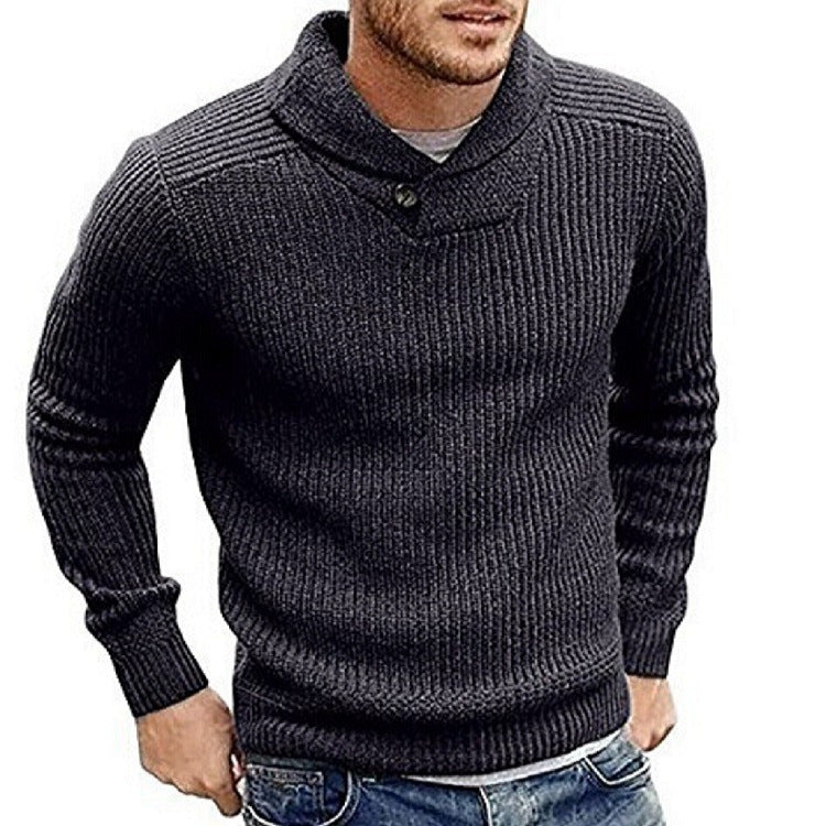Herren Strickpullover mit Schalkragen und Knopfdetail ModeGeist