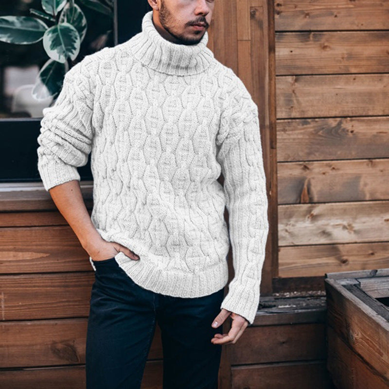 Herren Strickpullover mit hohem Kragen und strukturiertem Kabelmuster ModeGeist