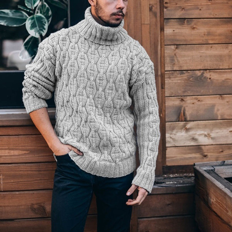 Herren Strickpullover mit hohem Kragen und strukturiertem Kabelmuster ModeGeist