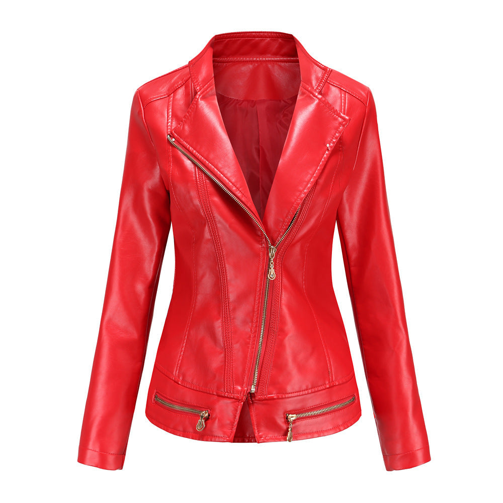 Damen schicke Kunstlederjacke mit tailliertem Schnitt und dekorativen Reißverschlüssen ModeGeist
