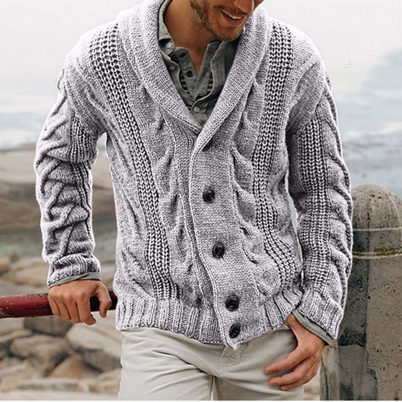 Herren Grobstrick Strickjacke mit Schalkragen und Knopfdetails ModeGeist