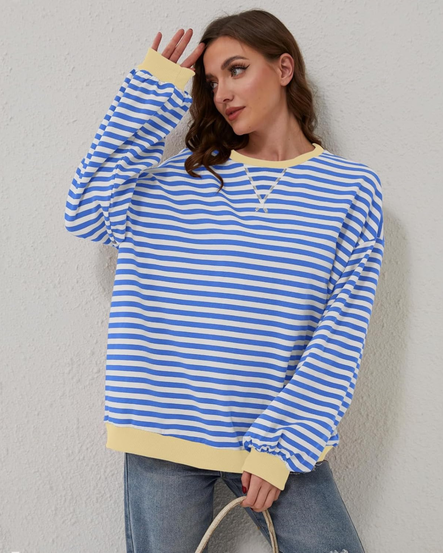 ModeGeist | Übergrößen Streifen Langarm Sweatshirt