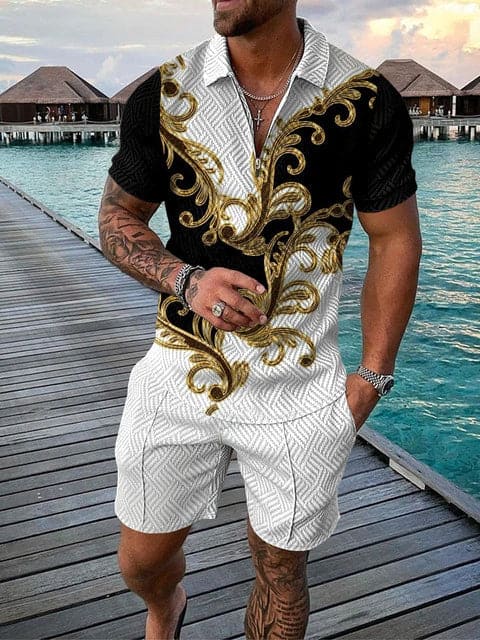 Stilvolles Herren Freizeit-Outfit mit buntem Druck