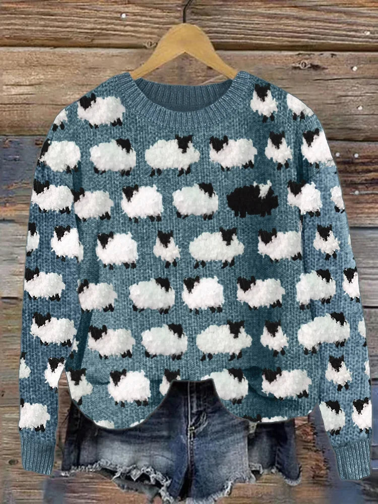 Pullover Marta: Grafik-Strickpullover mit Schaf-Design