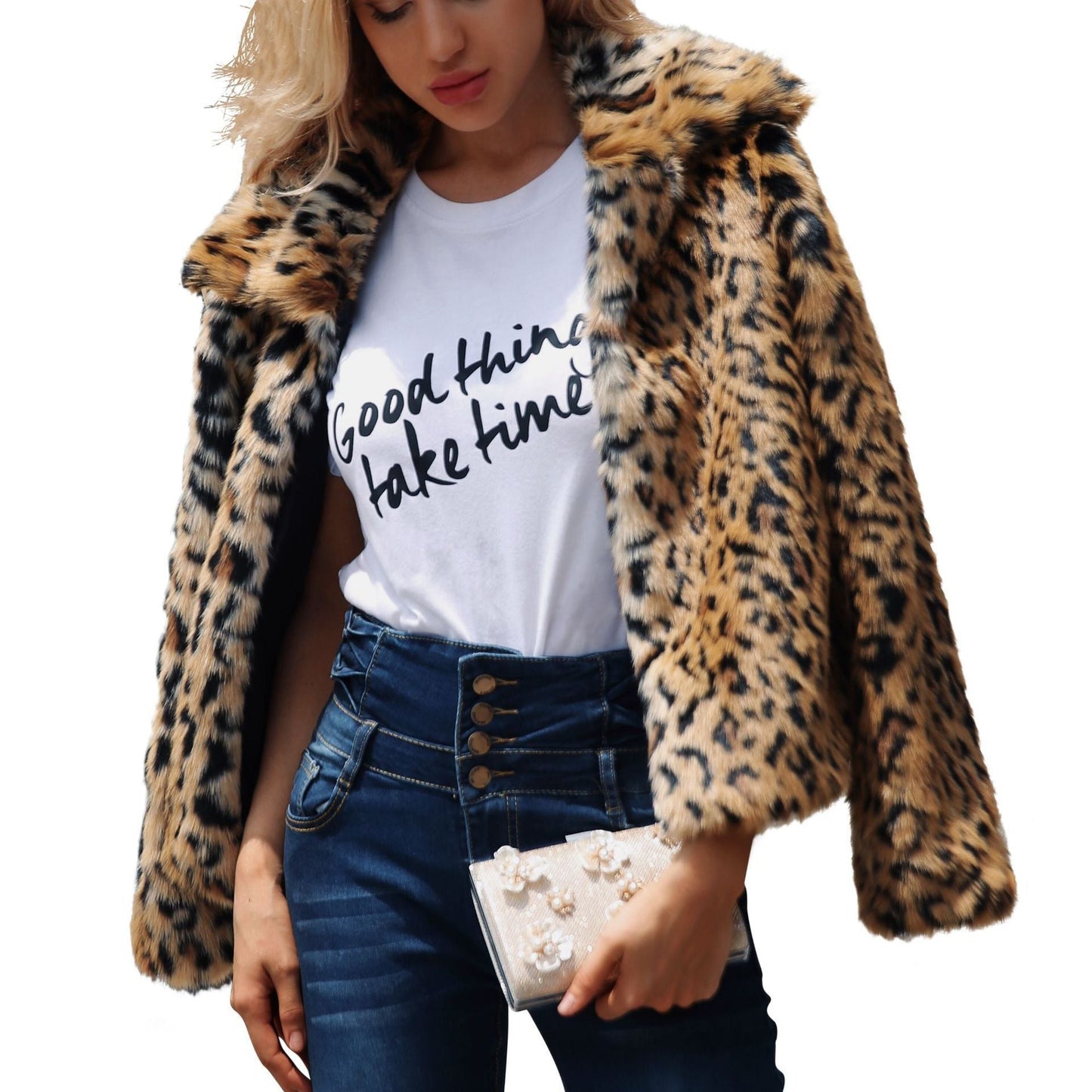 Damen Kunstfelljacke im eleganten Leopardenmuster mit modischem Schnitt ModeGeist