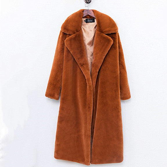 Damen Eleganter und voluminöser Kunstpelzmantel mit breitem Kragen ModeGeist