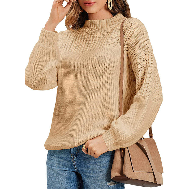 Damen Strickpullover mit halbem Rollkragen und luftiger Maschenstruktur ModeGeist