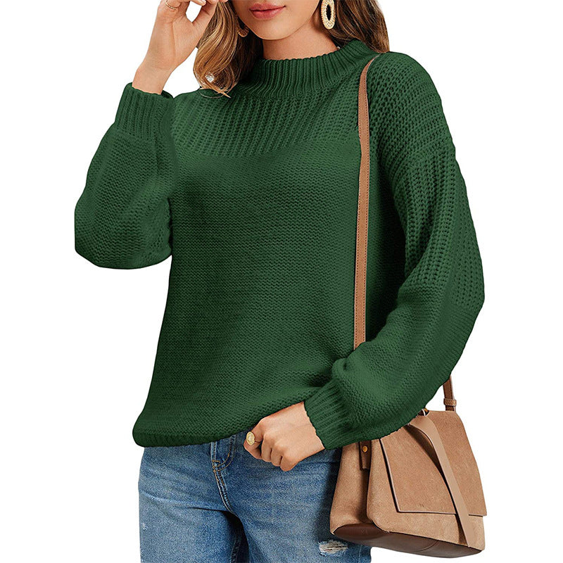 Damen Strickpullover mit halbem Rollkragen und luftiger Maschenstruktur ModeGeist