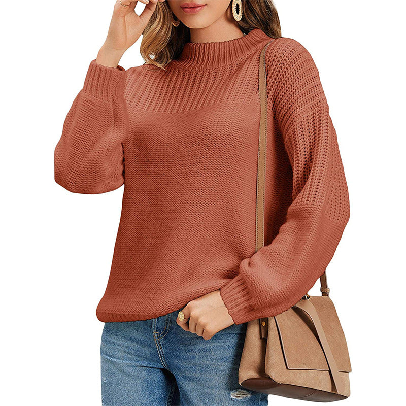 Damen Strickpullover mit halbem Rollkragen und luftiger Maschenstruktur ModeGeist