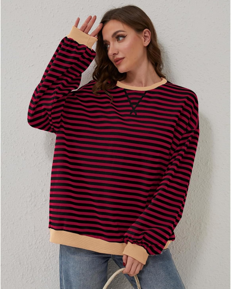 ModeGeist | Übergrößen Streifen Langarm Sweatshirt