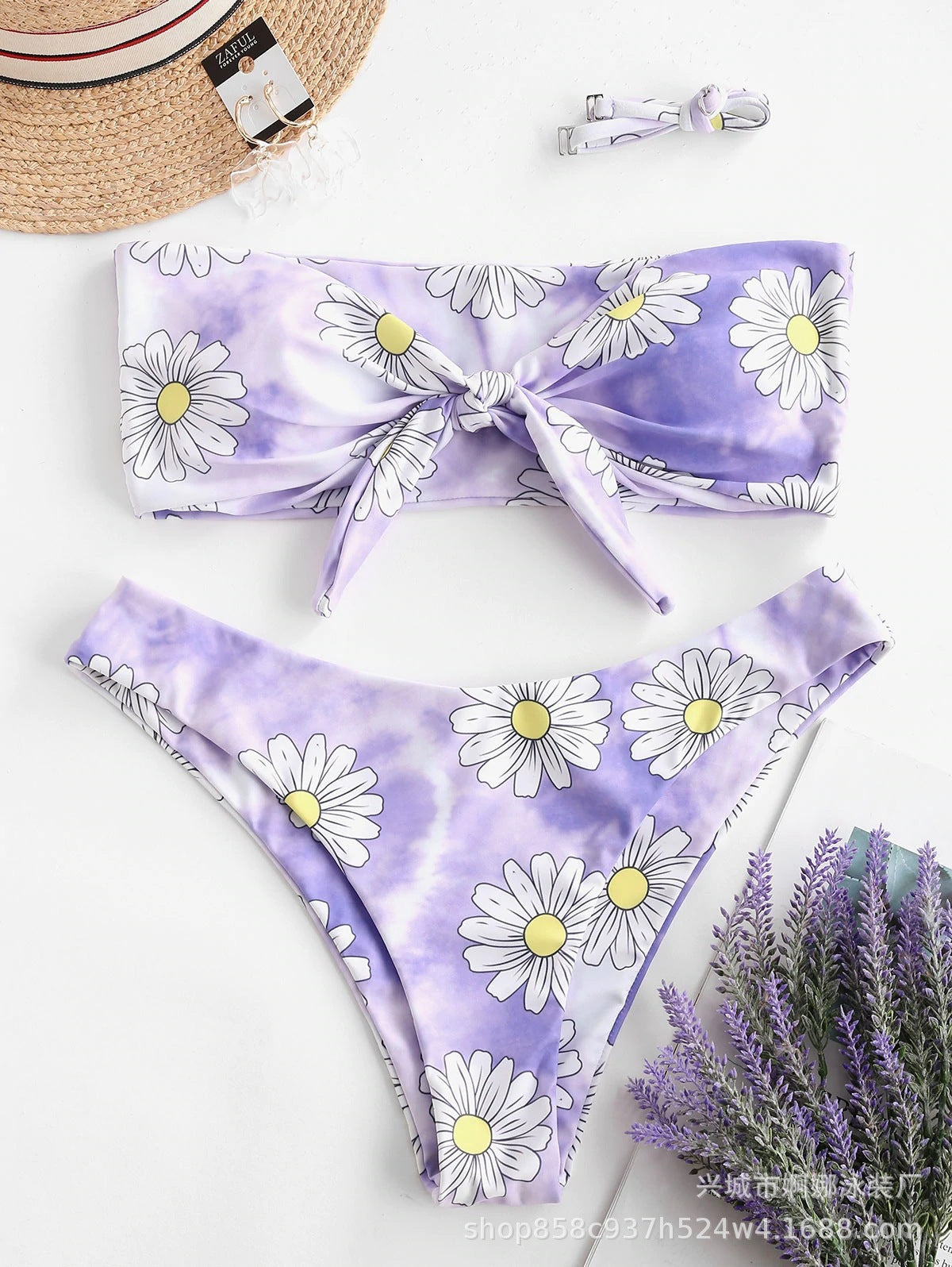 Modegeister Damen Bikini mit Blumenmuster und hohem Beinschnitt