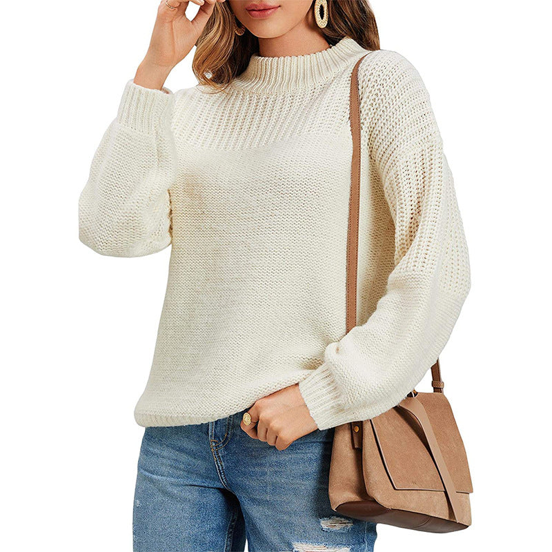 Damen Strickpullover mit halbem Rollkragen und luftiger Maschenstruktur ModeGeist