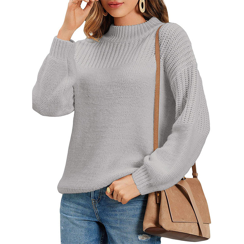 Damen Strickpullover mit halbem Rollkragen und luftiger Maschenstruktur ModeGeist
