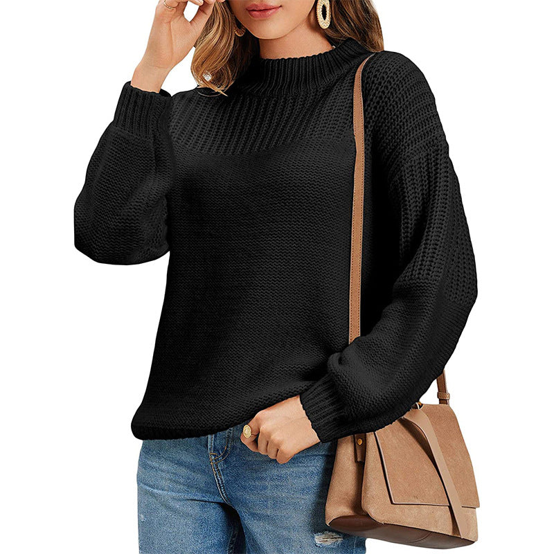 Damen Strickpullover mit halbem Rollkragen und luftiger Maschenstruktur ModeGeist
