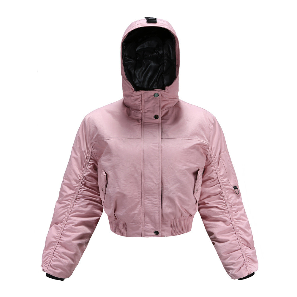 Damen cropped Outdoor-Jacke mit verstellbarem Kapuzenkragen und elastischen Bündchen ModeGeist