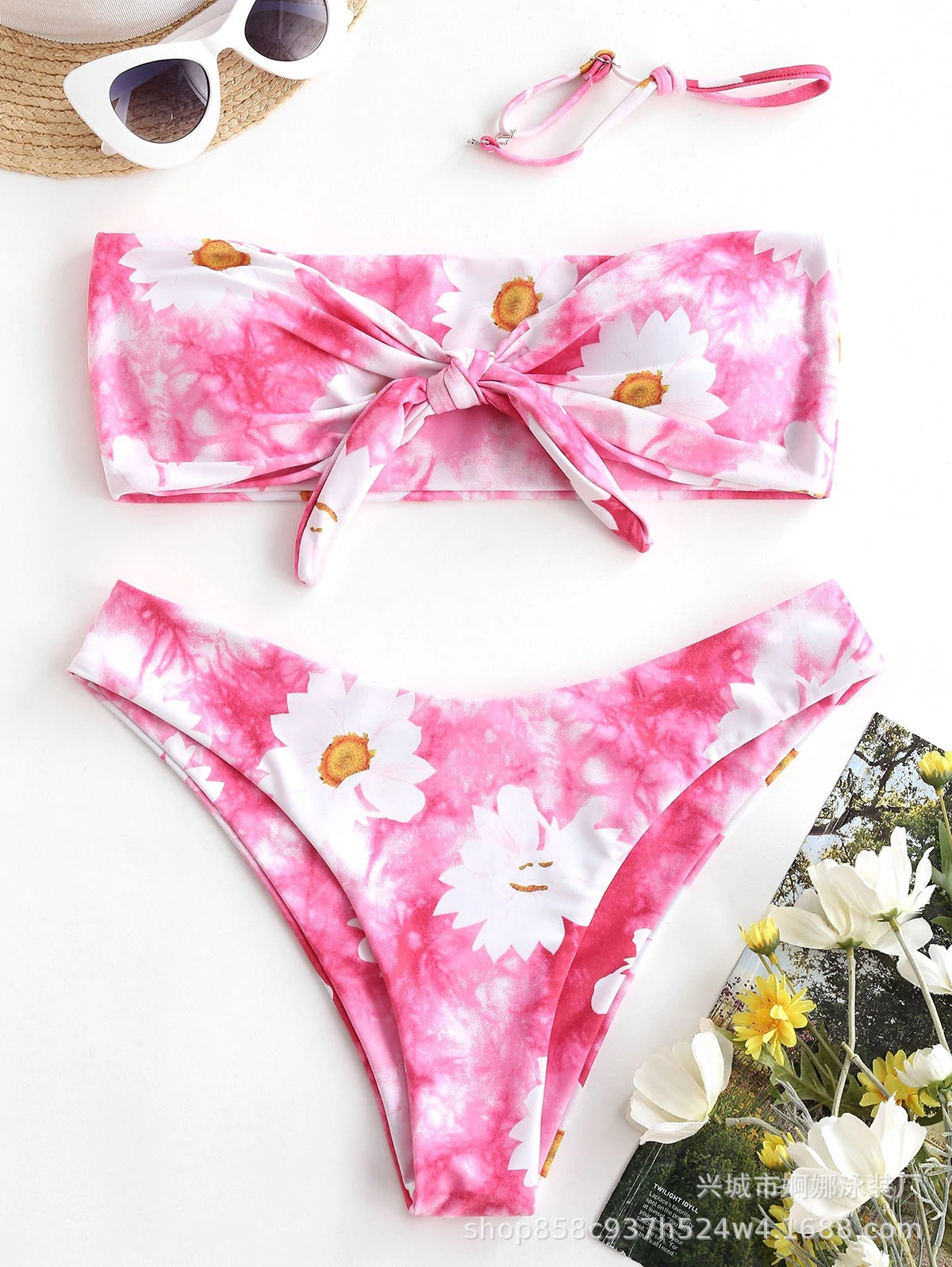 Modegeister Damen Bikini mit Blumenmuster und hohem Beinschnitt