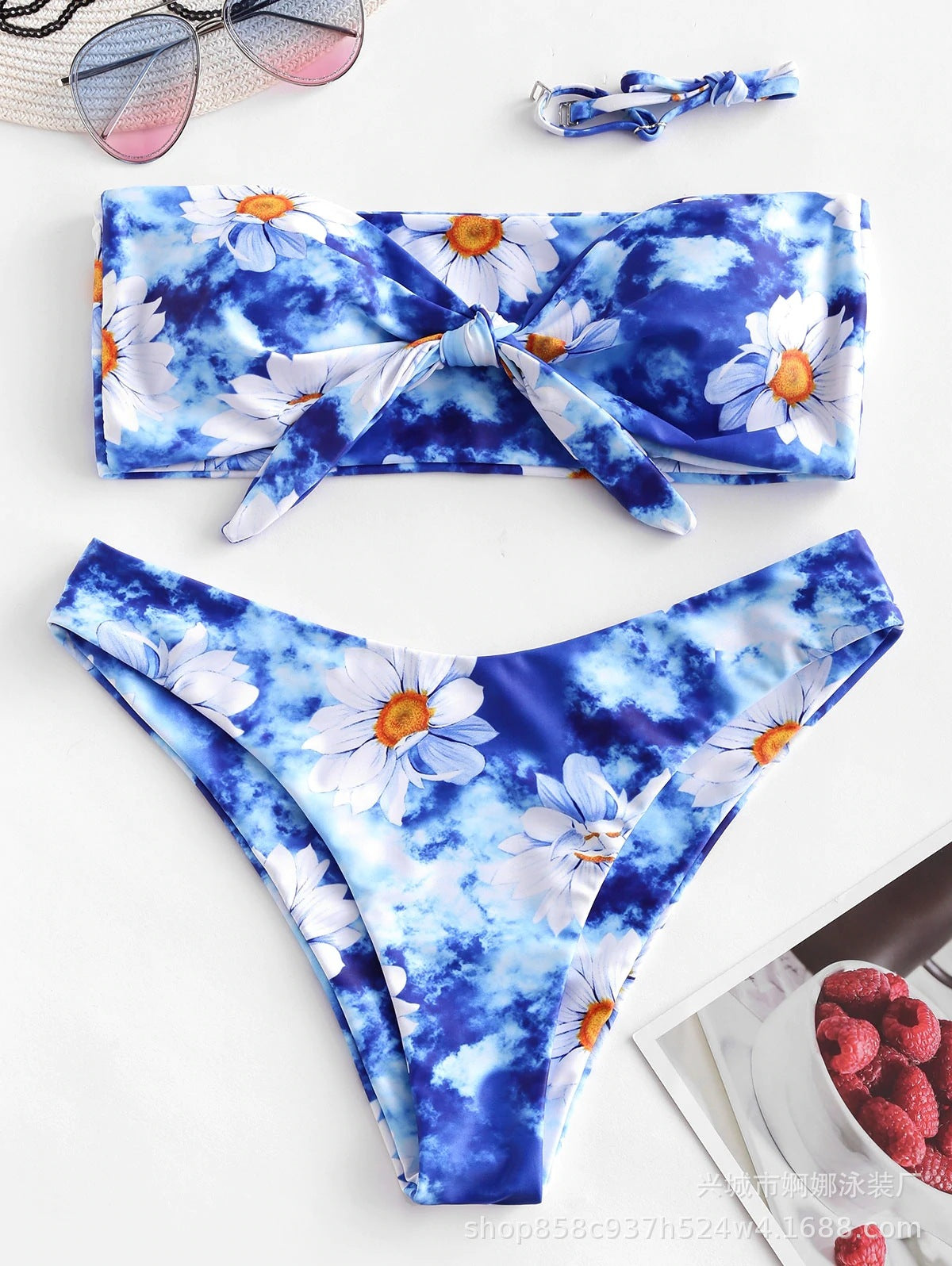 Modegeister Damen Bikini mit Blumenmuster und hohem Beinschnitt