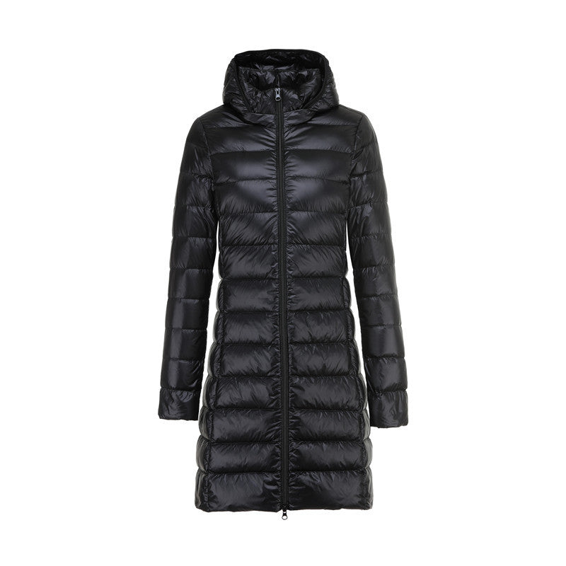 ModeGeist | Lange Damen Daunenjacke Mit Abnehmbarem Kapuzen