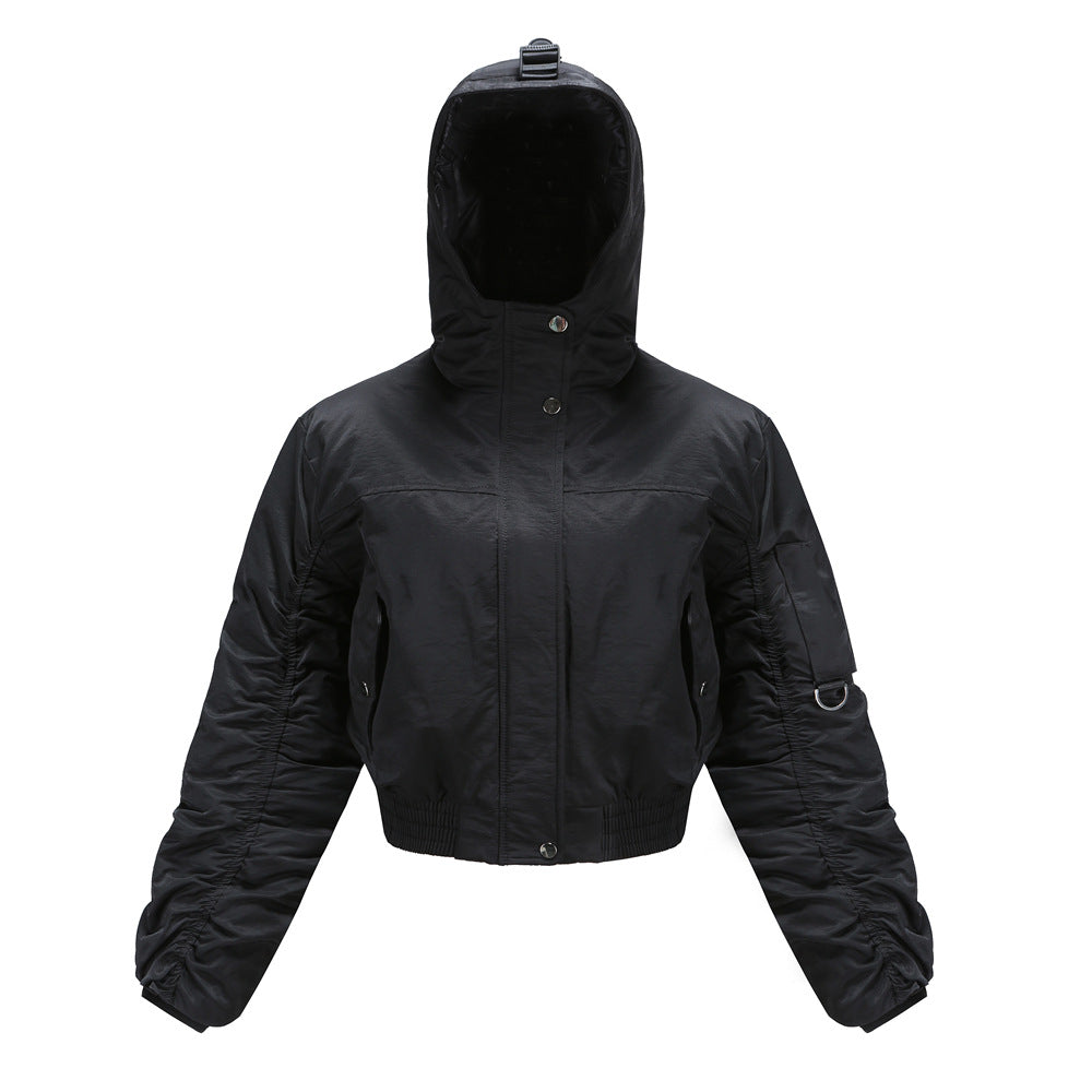 Damen cropped Outdoor-Jacke mit verstellbarem Kapuzenkragen und elastischen Bündchen ModeGeist