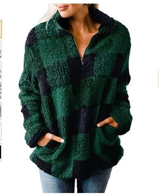 Damen Fleece Pullover mit Karomuster ModeGeist