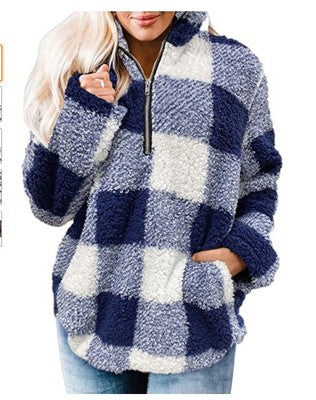 Damen Fleece Pullover mit Karomuster ModeGeist