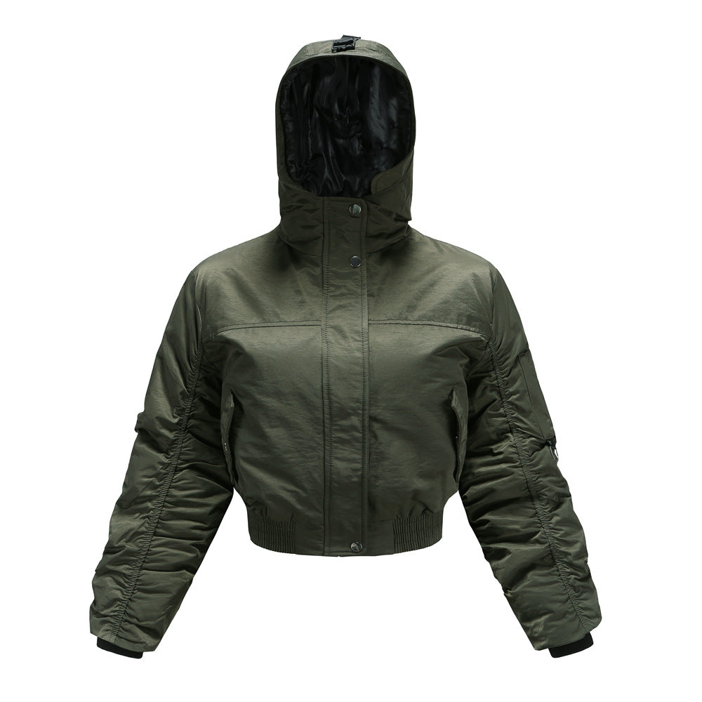 Damen cropped Outdoor-Jacke mit verstellbarem Kapuzenkragen und elastischen Bündchen ModeGeist