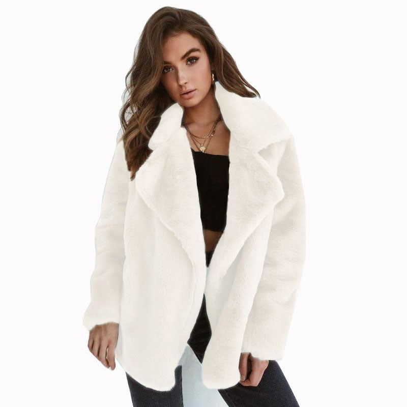 Damen Fleece-Mantel mit weitem Kragen und modischem Schnitt ModeGeist