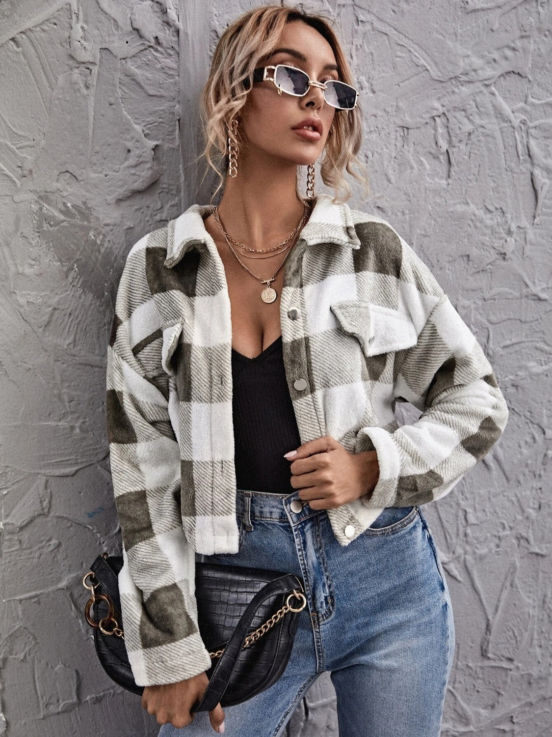 ModeGeist | Karierter Button-Down-Kragenjacke