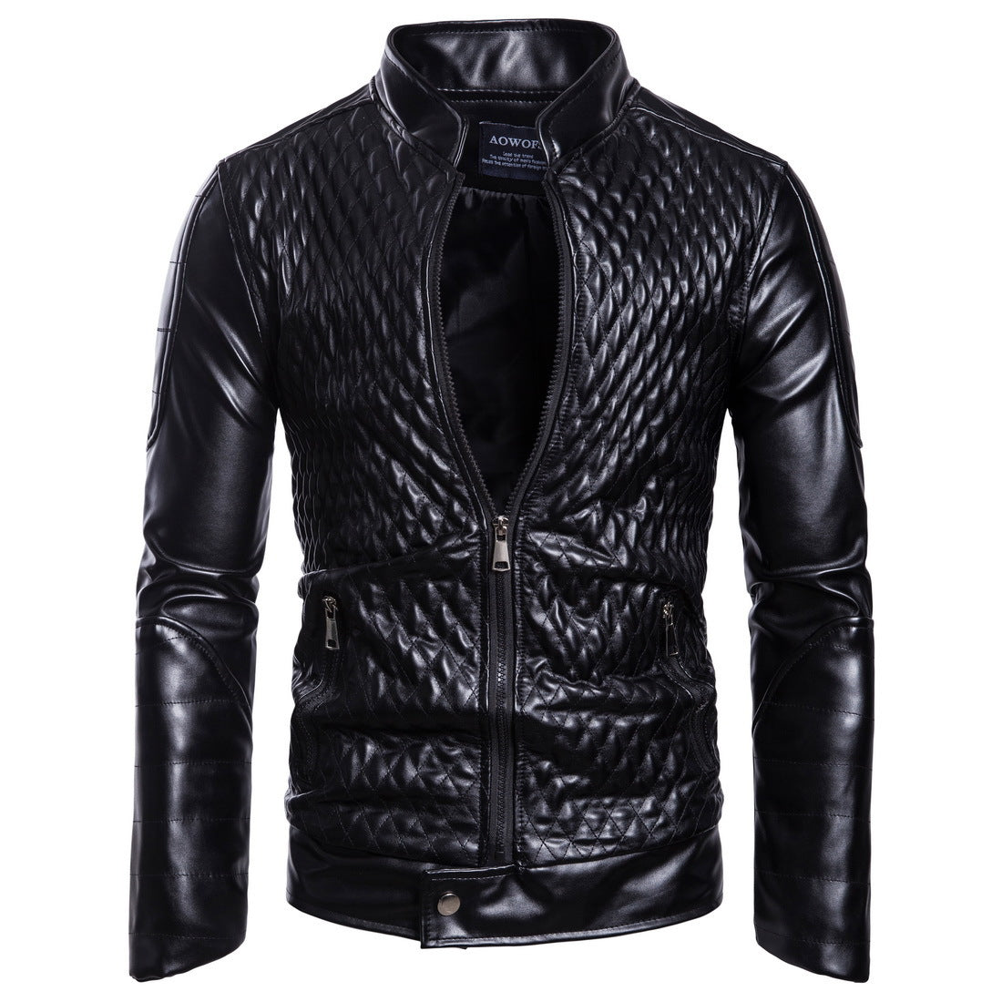 Herren hochwertige Steppjacke aus Kunstleder mit asymmetrischem Reißverschluss ModeGeist