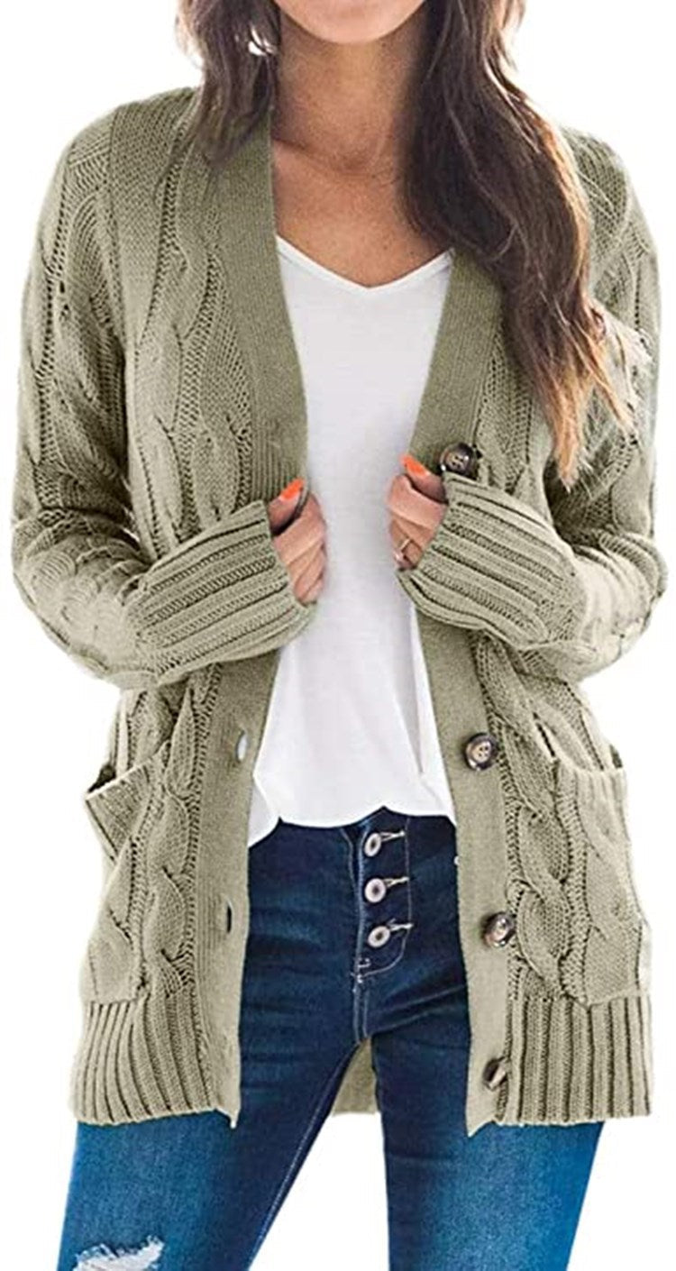 Damen Grobstrick-Cardigan mit aufwendigem Zopfmuster und praktischen Taschen ModeGeist