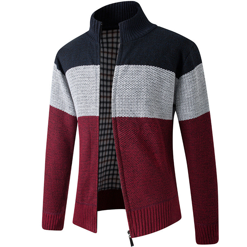 Herren Modische Strickjacke mit hohem Kragen und gestreiftem Design ModeGeist