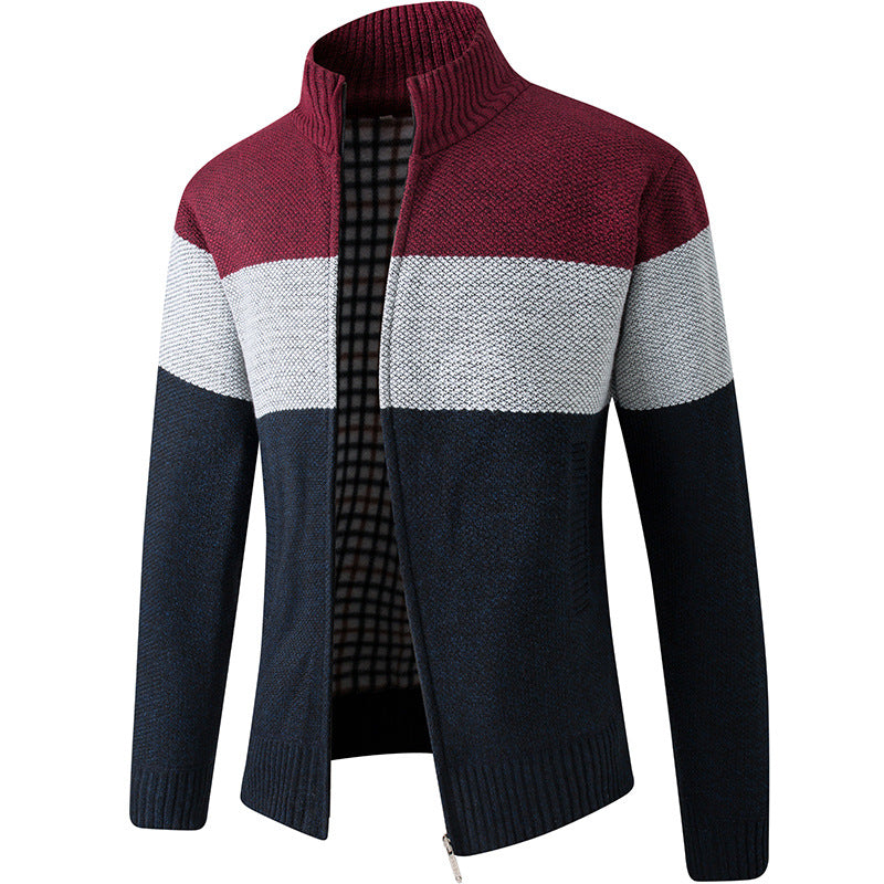 Herren Modische Strickjacke mit hohem Kragen und gestreiftem Design ModeGeist