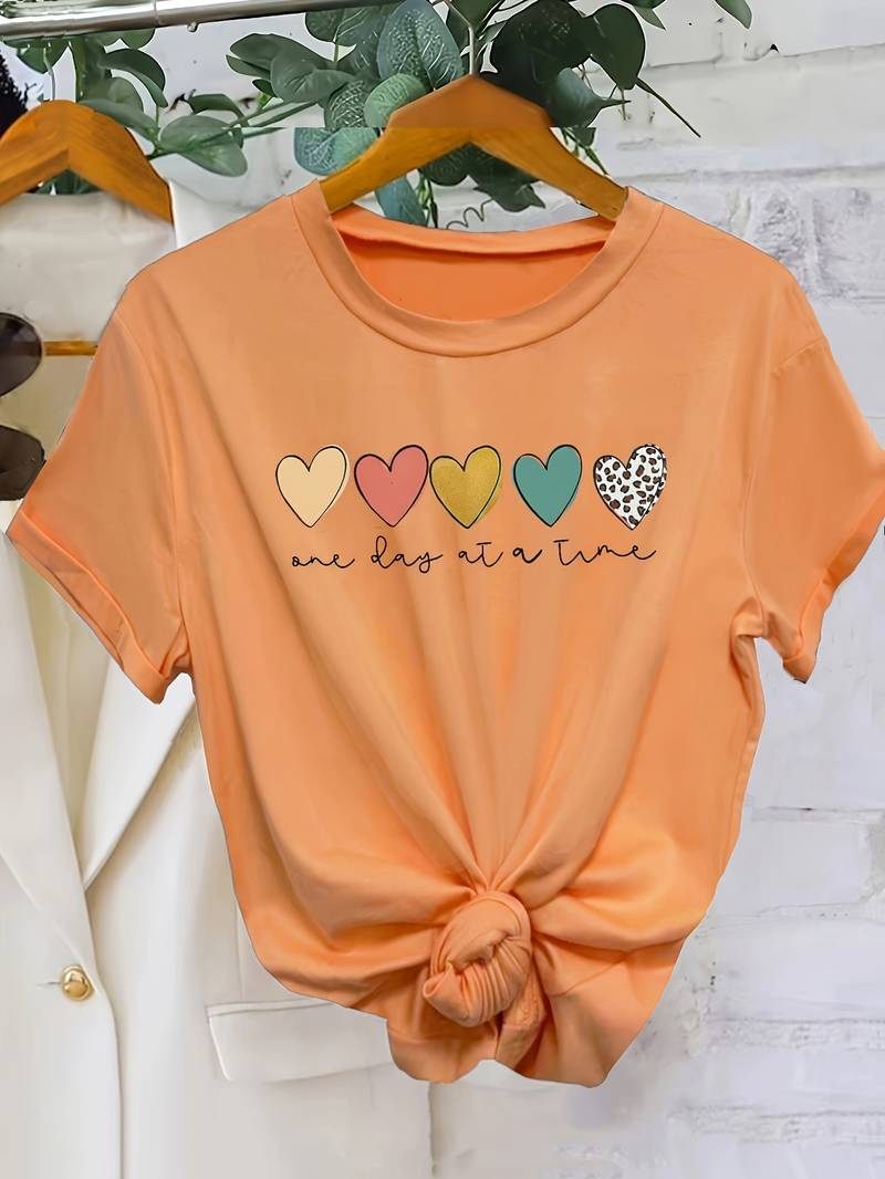 Damen T-Shirt mit Herz-Print, kurzärmelig