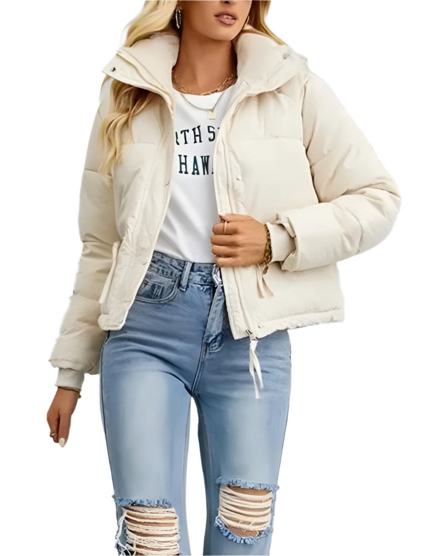 ModeGeist | Warme Damen Pufferjacke mit Reißverschluss und Hohem Kragen