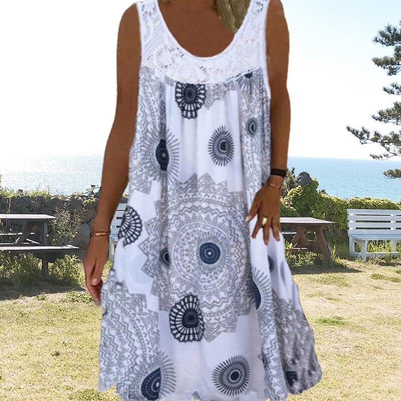 MODEGEIST Damen Sommerkleid Ärmellos Viskose Blau