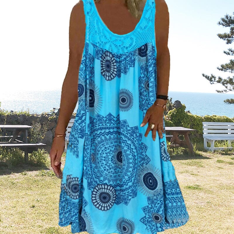 MODEGEIST Damen Sommerkleid Ärmellos Leicht Viskose Midi-Kleid