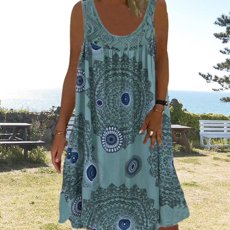 MODEGEIST Damen Sommerkleid Ärmellos Leicht Viskose Midi-Kleid
