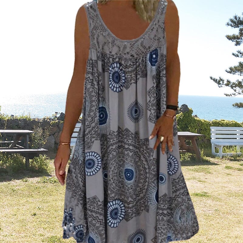 MODEGEIST Damen Sommerkleid Ärmellos Leicht Viskose Midi-Kleid