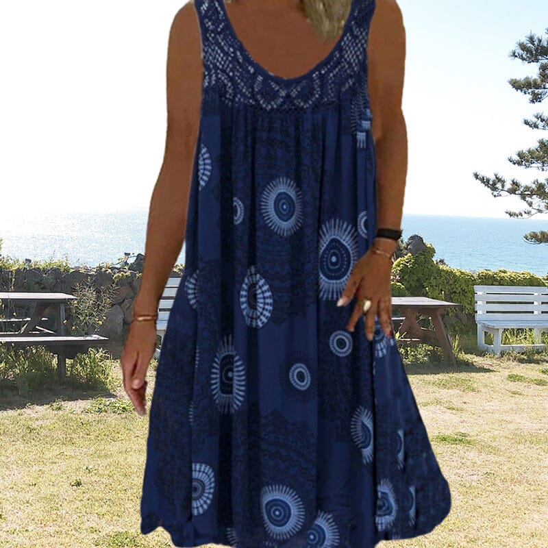MODEGEIST Damen Sommerkleid Ärmellos Leicht Viskose Midi-Kleid