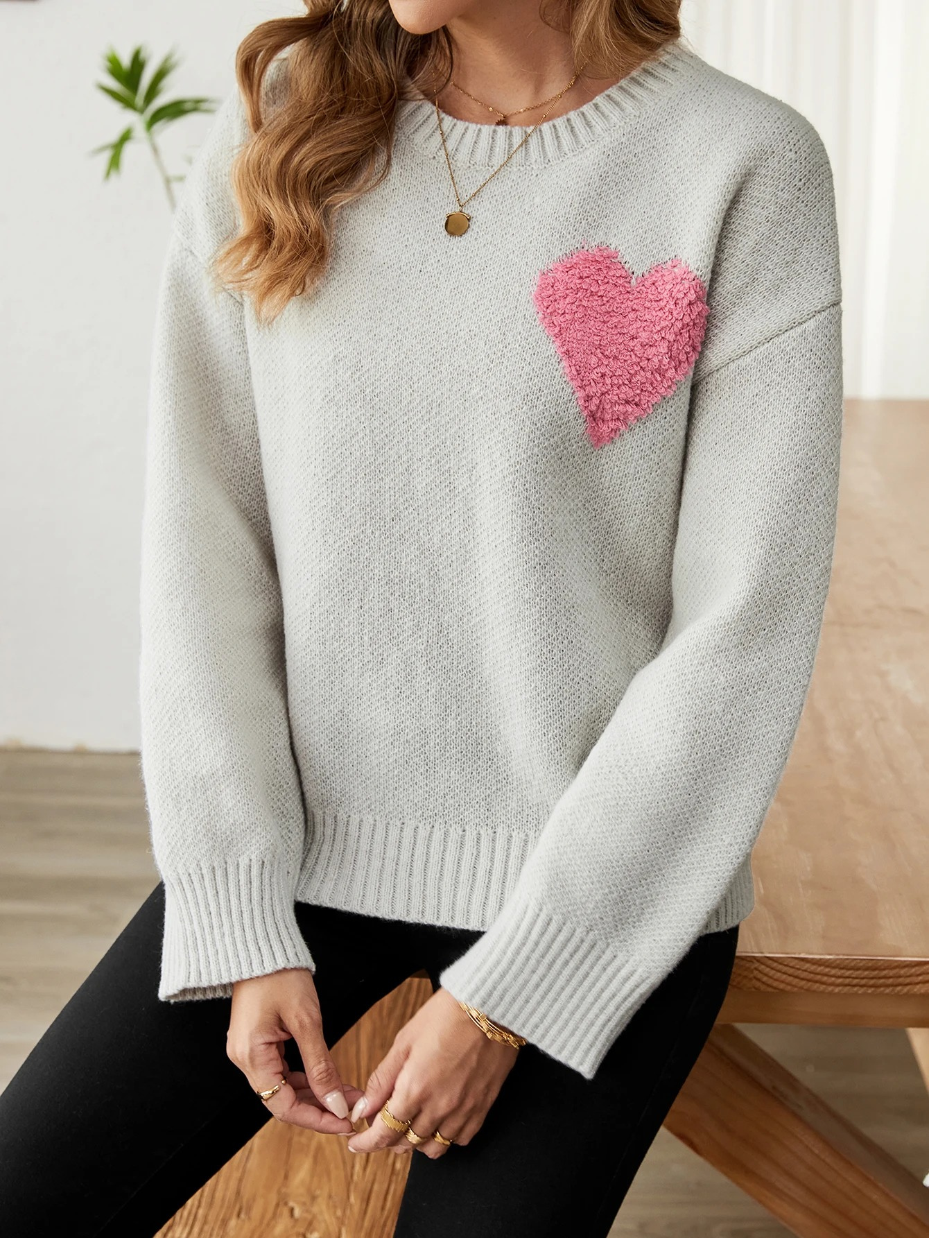 ModeGeist | Sweater - Gemütlicher Herz-Design Strickpullover